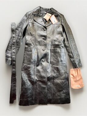 ❤️Miu Miu Black Nappa Leather Coat w/ Belt – IT 36 (XS) | New w/ Tags
